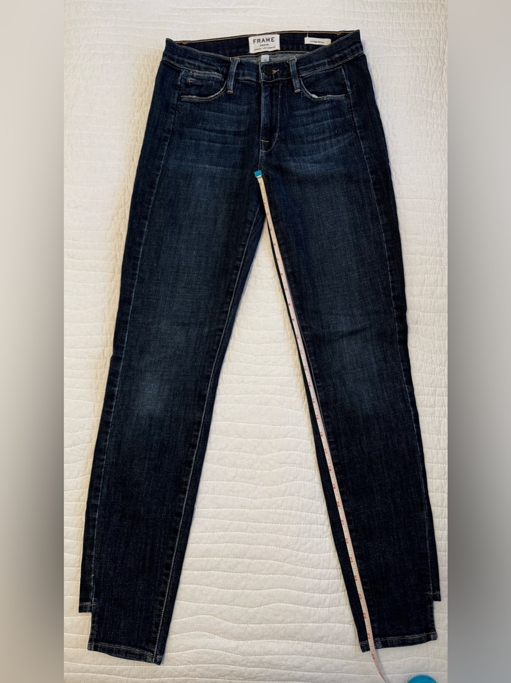 FRAME Denim Dark Indigo High-Rise Skinny Jeans
